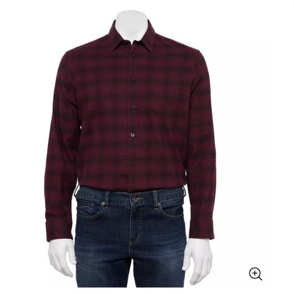 Apt. 9® Seriously Soft Slim-Fit Untucked Stretch Flannel Button-Down Size S - Picture 1 of 7